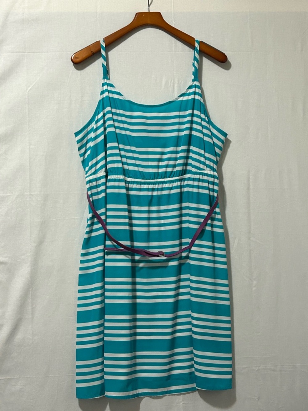 Lane Bryant - Teal & White Striped Sundress with Removable Belt